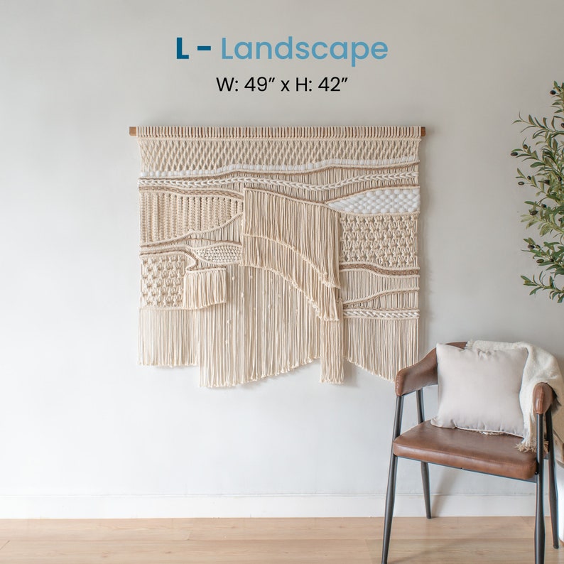 Extra grote macrame muur opknoping Boho decor macrame muur kunst voor hoofdeinde decoratie tapijt abstracte muur opknoping L-Landscape 49"x42"