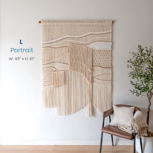 Extra grote macrame muur opknoping Boho decor macrame muur kunst voor hoofdeinde decoratie tapijt abstracte muur opknoping L-Portrait 49"x61"