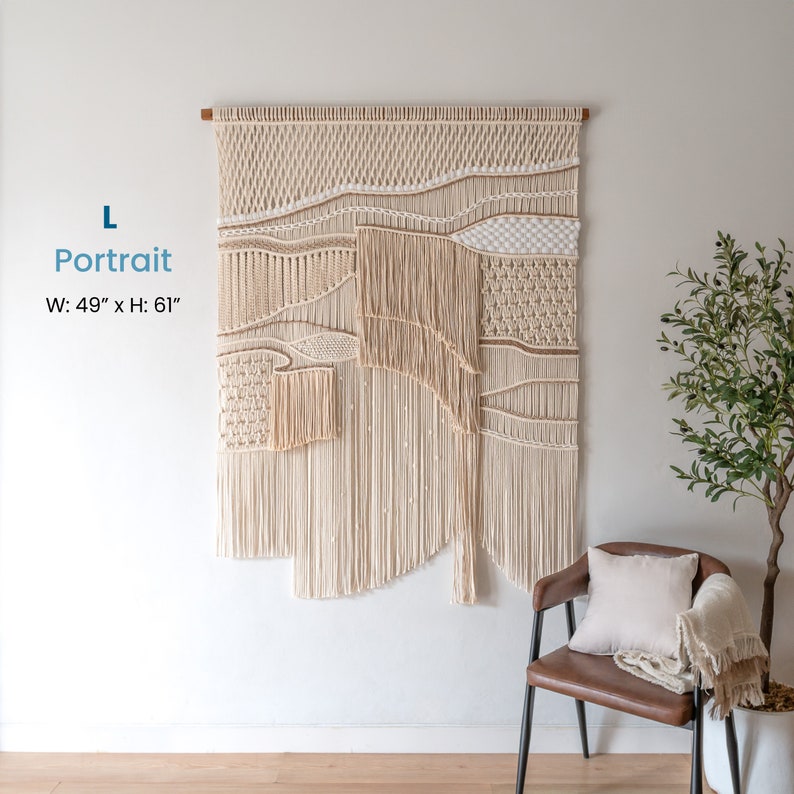 Extra Large Macrame Wall Hanging Boho Decor Macrame Wall Art for Headboard Decoration Tapestry Abstract Wall Hanging L-Portrait 49"x61"