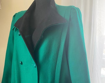 Vintage 1980s Green Wool Blazer | Double Breasted Coat, Made in USA