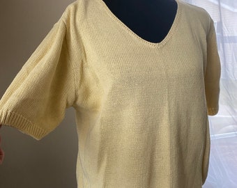 Vintage Christopher & Banks Yellow Ramie Cotton Sweater | Short Sleeve, Large