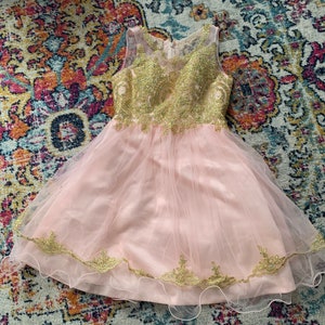 Gorgeous Pink Gold Layered Embellished Mini Dress | Tutu Crinoline Puffy Circle Skirt  | High Neck Line | Sleeveless | Fairy princess small