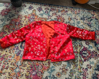 Vintage Pink Silk Nehru Jacket | Butterfly Embroidery, Size Small