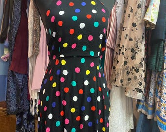 Polka Dot High Neck Low Back Dress | Black | XS