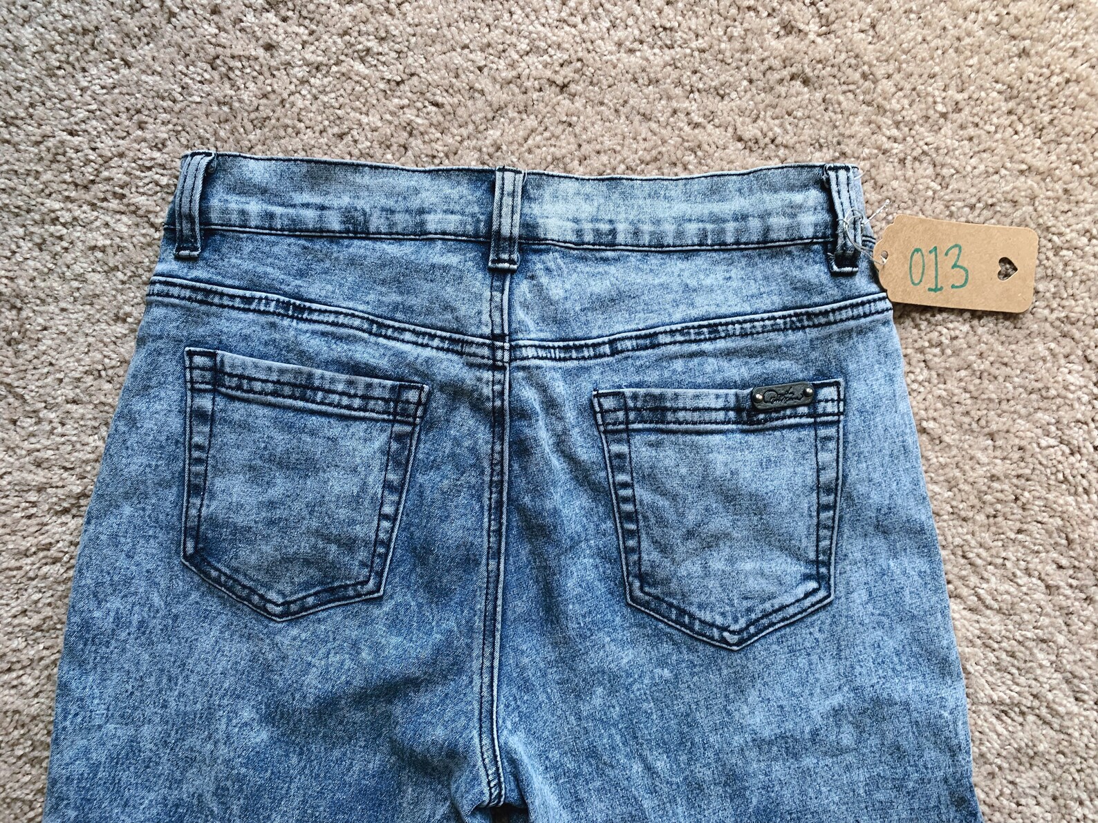 Stone Wash Denim Wide Leg Pants