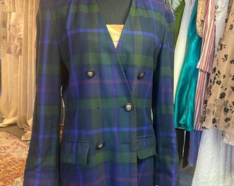 Authentic Genuine Vintage Plaid Blue Green Blazer Jacket | 1980 | size 8