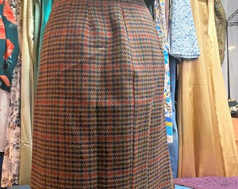 Vintage 1980s Plaid Wool Midi Skirt | Size 5 | Isaac Hazan | Made in USA