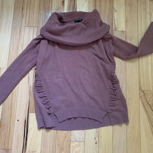 Braune Baumwolle Schulterfrei Slouchy Oversized Pullover mit Korsett seitlichen Krawatten VTG | Größe mittel groß