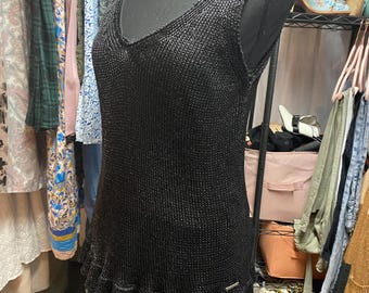 Vintage 90s black sleeveless tank top | Knit Woven | Unique Material | Tintoretto