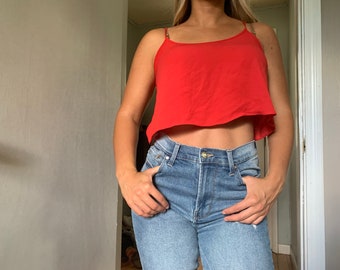 Red Sheer Retro Crop Top Spaghetti Strap Tank Crop Top VTG | small medium