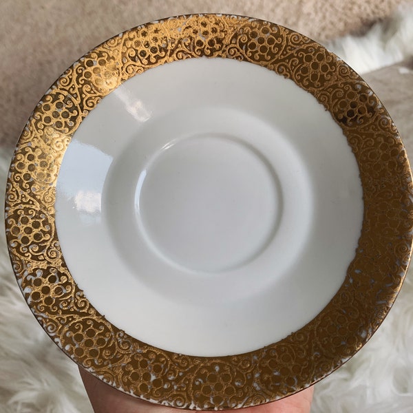 Antique Vintage 1900s Striegau Germany 18 Carat Gold Saucer Plate | Gold Rimmed