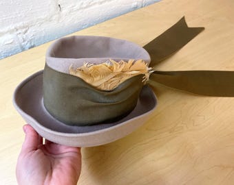 Vintage G Howard Hodge Felt Wool Hat | Ribbon & Feathered Cap