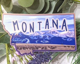 Montana State Sticker || Beautiful Mountain Elk Scenery | Vinyl High Quality | WeatherProof Bumper Sticker Water Bottle Laptop Notebook