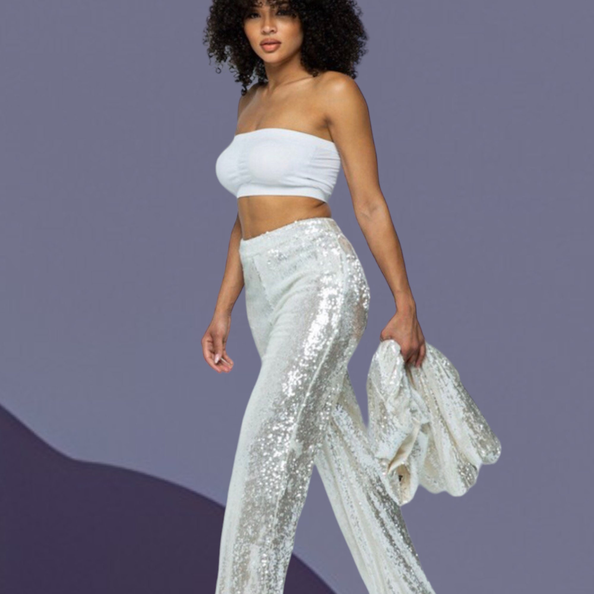 White Sequin Pantsuit Silver Sequin Pants Suit Pant Suit Prom