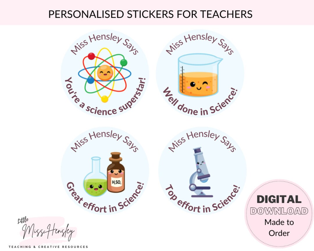 DIGITAL Science Personalised Teacher Stickers / Digital - Etsy
