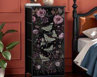 Gothic Luna Moth Floral 4-Drawer Fabric Storage Cabinet with Steel Frame