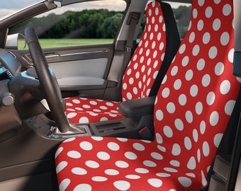 Red Mushrooms Polka Dots Set Of Two Front Car Seat Covers, Cottagecore Seat Covers For Women, Cute Car Accessories, Car Seat Protector