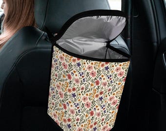 Wildflowers Cottagecore Car Trash Bag, Retro Floral Garbage Can, Cute Aesthetic Car Accessories For Women, Car Interior Decor, Gift For Her