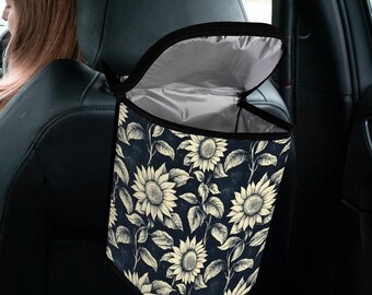 Retro Sunflower Car Trash Bag, Boho Floral Garbage Can, Cute Aesthetic Car Accessories For Women, Car Interior Decor, Gift For Her