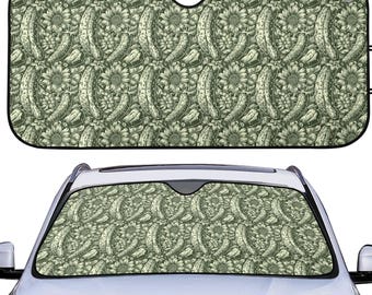 Retro Pickle Car Auto Sun Shade, Cute Pickle Floral Windshield Sunshade, Pickle Lover Car Decor Gift, Car Accessories, Front Window Cover