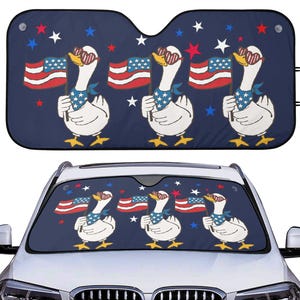 Patriotic Goose Car Auto Sun Shade, Funny 4th of July Windshield Sunshade, Summer Car Decor Gift, Car Accessories, Front Window Cover
