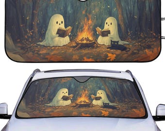 Parasol para coche con diseño de libro fantasma, ideal para leer en paz, decoración de verano, accesorios para coche, cubierta para ventana delantera.