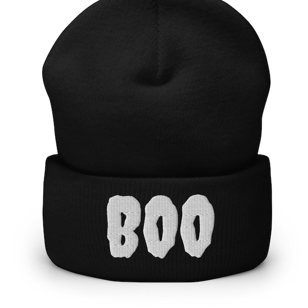 Boo Embroidered Cuffed Beanie, Funny Ghost Beanie, Adult Winter Hat, Spooky Halloween Hat, Halloween Gift