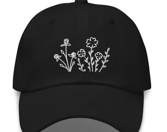 Wildflowers Embroidered Dad Hat, Bloom Summer Floral Minimalist Baseball Cap, Gift For Nature Lovers