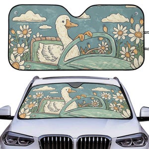 Cottagecore Goose Mama Car Auto Sun Shade, Goose Truck Floral Cute Windshield Sunshade Car Gift, Car Accessories, Front Window Cover