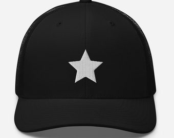 White Star Embroidered Trucker Cap, Anime Star Hat, Patriotic Hat, Hero Hat