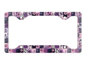 Pastel Goth Flowers Car Metal License Plate Frame, Retro Gothic Floral Car Decor, License Plate Holder, Car Accessories Gift
