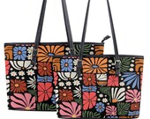 Boho Wildflowers PU Leather Tote Bag, Cute Aesthetic Shoulder Bag For Women, Zip Tote, Trendy Shopping Bag, Travel Bag, Gift For Mom