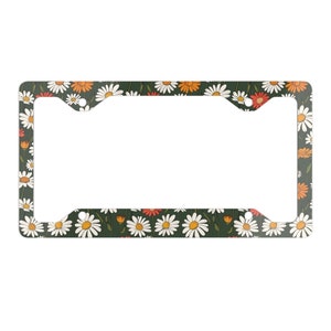 Hippie Floral License Plate Frame, Daisy Flowers Car Decor, Cute Retro Design, Vehicle Accessory Gift, Metal License Holder, Car Accessories