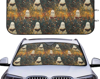Spooky Flower Garden Car Auto Sun Shade, Ghost Floral Windshield Sunshade, Car Accessories, Front Window Cover