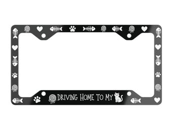 Funny Cat Mom Car Metal License Plate Frame, Cat Lover Car Decor, License Plate Holder, Car Accessories Gift