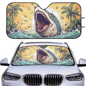 Funny Shark Car Auto Sun Shade, Fish Tropical Windshield Sunshade, Summer Lovers Car Gift, Fun Car Accessories, Front Window Cover