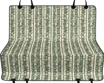 Boho Green Yellow Floral Car Pet Seat Cover, Summer Retro Stripes Dog Hammock For Back Seat Car Seat Protector, Gift For Dog Owner