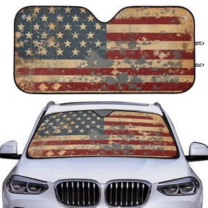 Retro USA Flag Car Sunshade, Vintage Patriotic Car Windshield Cover, American Flag Window Sun Blocker, Fun Car Accessories, Car Decor Gift