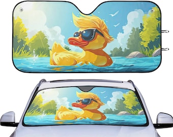 Trump Rubber Duck Car Auto Sun Shade, Funny Toy Yellow Duck Windshield Sunshade, Summer Car Decor Gift, Front Window Cover