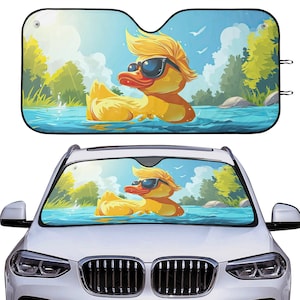 Trump Rubber Duck Car Auto Sun Shade, Funny Toy Yellow Duck Windshield Sunshade, Summer Car Decor Gift, Front Window Cover
