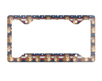 Patriotic Capybara Car Metal License Plate Frame, American Flag License Plate Holder, Funny Car Accessories Gift