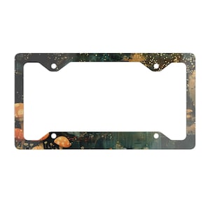 Whimsical Forest Car Metal License Plate Frame, Fall Mushroom Botanical Car Decor, License Plate Holder, Car Accessories Gift