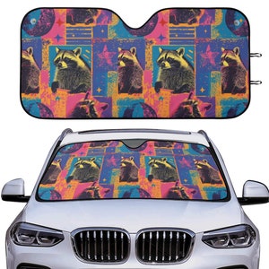 Y2K Retro Raccoon Car Sunshade, Vintage Raccoon Windshield Sunshade, Car Decor Gift For Raccoon Lover, Front Window Cover