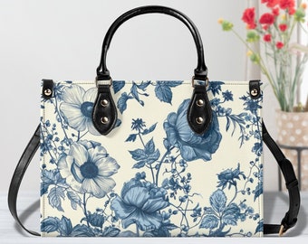 Bohemian Floral Women PU Leather Handbag, Nature Botanical Vegan Leather Strap Bag, Boho Cottagecore Crossbody Travel Bag, Gift For Her