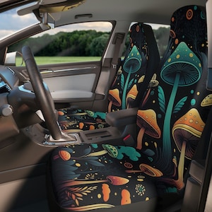 Trippy Mushroom Set Of Two Front Car Seat Covers, Seat Covers For Women, Seat Cover Vehicle, Car Seat Protector, Car Decor Gift