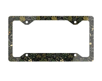 Forest Green Car Metal License Plate Frame, Witchy Nature Botanical Floral License Plate Holder, Car Accessories Gift