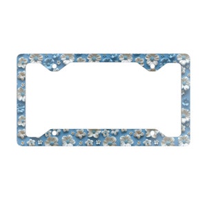 Cottagecore Flowers Car Metal License Plate Frame, Cute Floral Car Decor, License Plate Holder, Car Accessories Gift