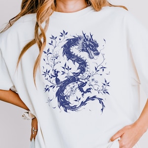 Retro Dragon Floral Comfort Colors Shirt, Vintage Dragon T-Shirt, Mystical Beast Tee, Dragon Anime TShirt, Gift For Dragon Lover