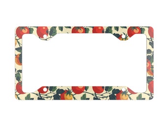 Retro Tomato Fruit Car Metal License Plate Frame, Funny Vintage Botanical Vegetable License Plate Cover, Summer Cottagecore Car Decor Gift
