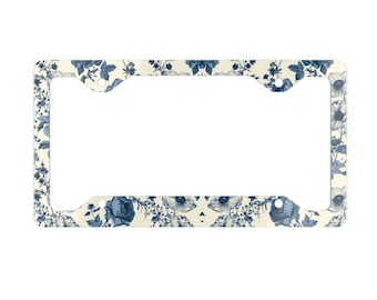 Bohemian Flower Car Metal License Plate Frame, Retro Cottagecore Floral License Plate Holder, Car Accessories Gift